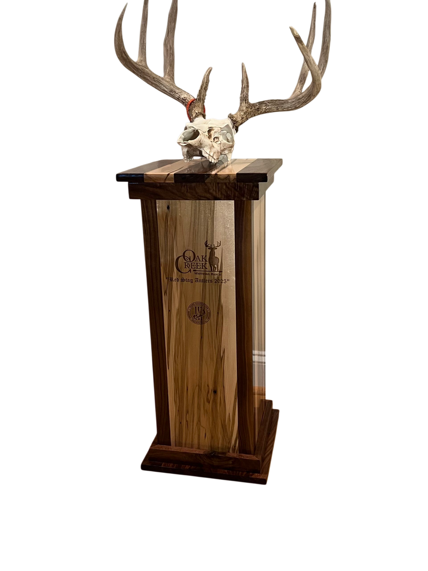 30" Walnut & Ambrosia Maple-Pedestal-Square Base with Optonal Engraving