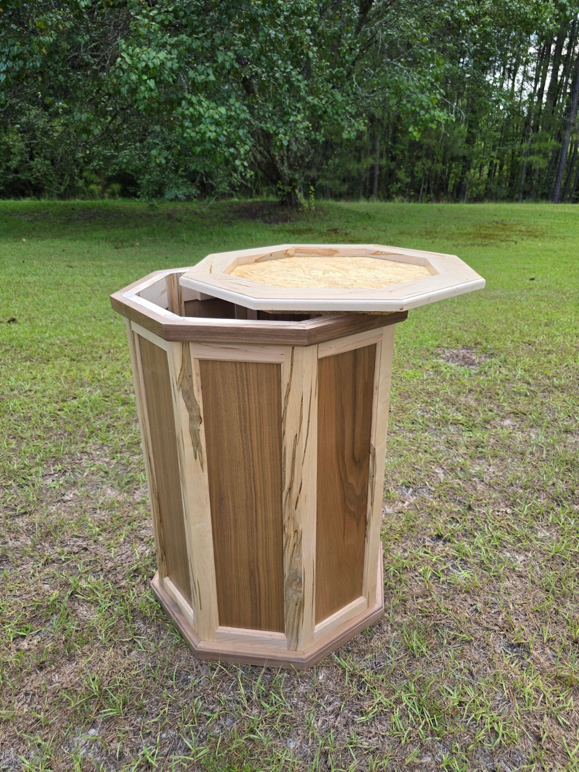 Walnut & Ambrosia Maple Octagon Taxidermy Pedestal