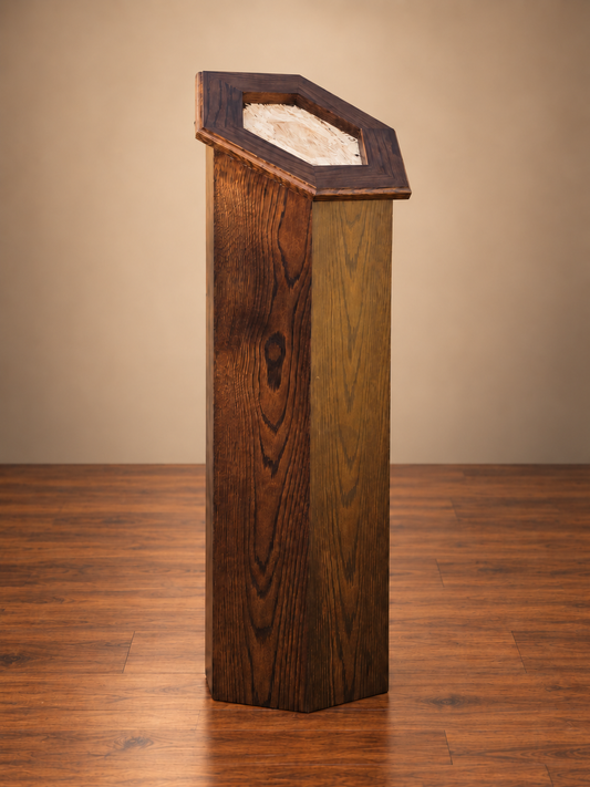 Sloped Top Hexagon Taxidermy Pedestal – White Oak with Walnut Stain